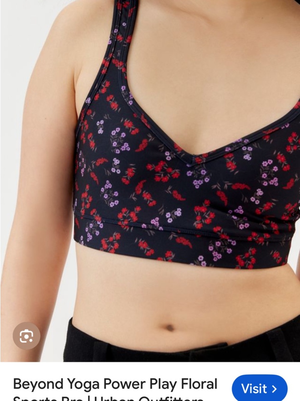 Beyond Yoga Black Floral Sports Bra with Red & Purple Flowers - Picture 5 of 7